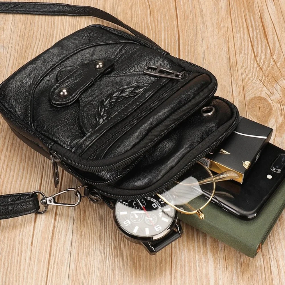 Boho Vegan Leather Braided Zipper Crossbody Bag - Picture 8 of 9